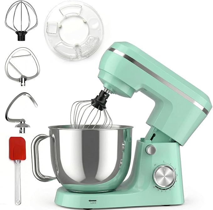 Electric Stand Mixer with 6.5 Quart Bowl, Household Food Mixer 10+p Speeds 660W, Tilt-Head Bread Dough and Cake Mixers with Dough Hook, Whisk, Beater, Splash Guard and Egg Separator (Blue)