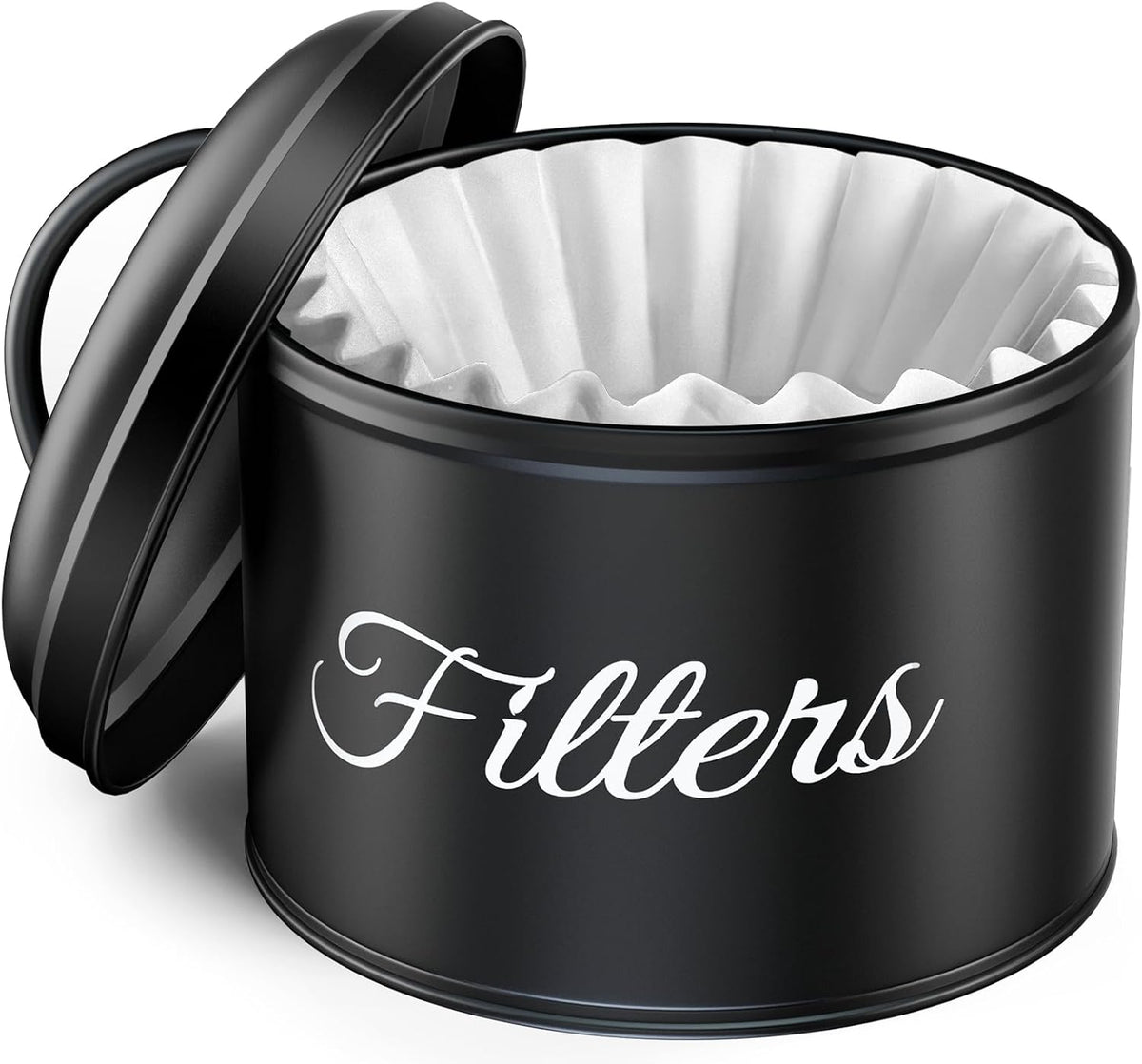 Coffee Filter Holder for Counter, Large Basket Coffee Filter Storage with Lid, Round Container for Bar Accessories Decor (Black)