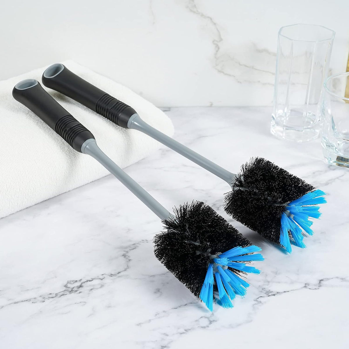 Water Bottle Cleaning Brush, Long Handle Flexible Scrub Brush for Water Bottles, Glasswares, Mugs, Flasks, Tumblers, Vases, and Kitchen Sink, 2 Pack