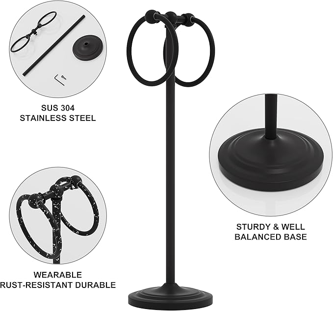 BGL Hand Towel Holder Stand for Bathroom, Hand Towel Stand for Bathroom Counter, Free Standing Towel Racks for Bathroom with Weighted Base,Matte Black