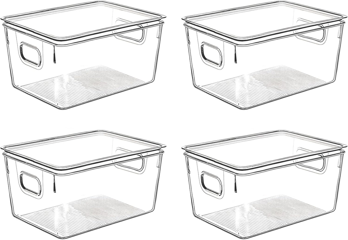 Clear Plastic Storage Bins with Lids, Perfect for Kitchen Organization or Pantry Organization and Storage, Stackable Fridge Organizer Bins, Storage Containers for Organizing, Cabinet Organizers