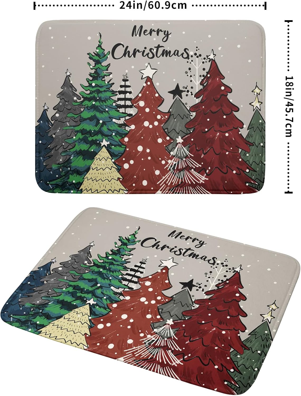 Christmas Trees Dish Drying Mat Winter Holiday Kitchen Dishes Pad 18x24 Inch Absorbent Reversible Fast Dry Draining Rack Pad for Countertop
