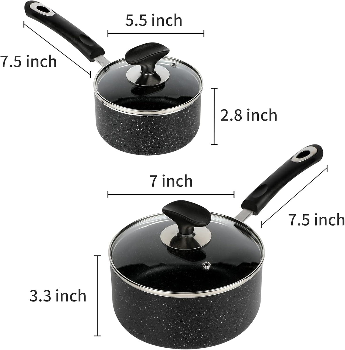 Nonstick Saucepan Set - 1 Quart and 2 Quart,Ultra Non Stick Sauce Pan Small Pot with Glass Lid,Great for Home Kitchen Restaurant,Black