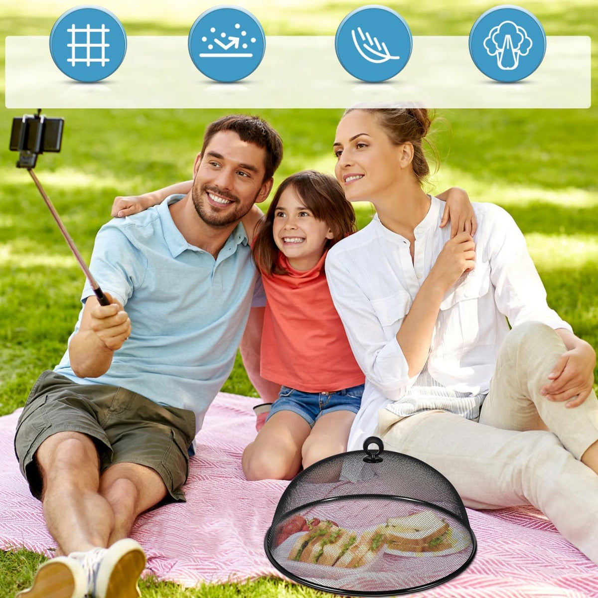 HEMOTON Mesh Food Cover Stainless Steel Mesh Dome Food Cover Protector, Round Mesh Screen Food Tent for Kitchen, Outdoor, Picnic, Reusable, Large,15.7-Inch
