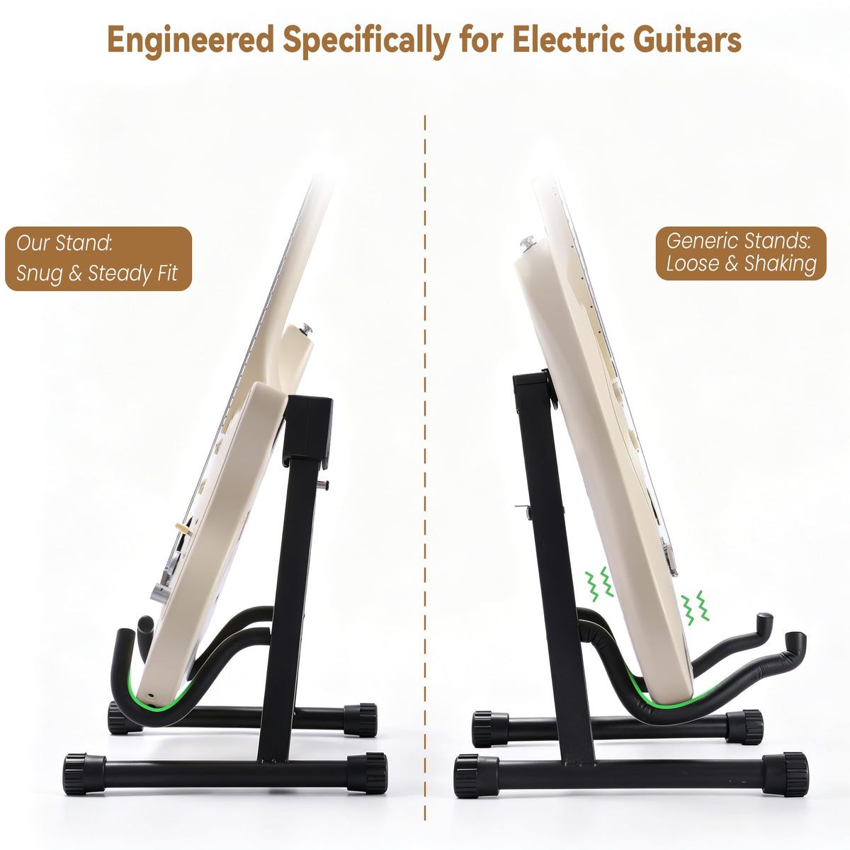 EmberGlow Electric Guitar Stand With Heavy-Duty Metal Auto-Lock, Adjustable Slim-Fit Neck Hook & Self-Leveling Feet, Secure Display Cradle for Electric Guitars