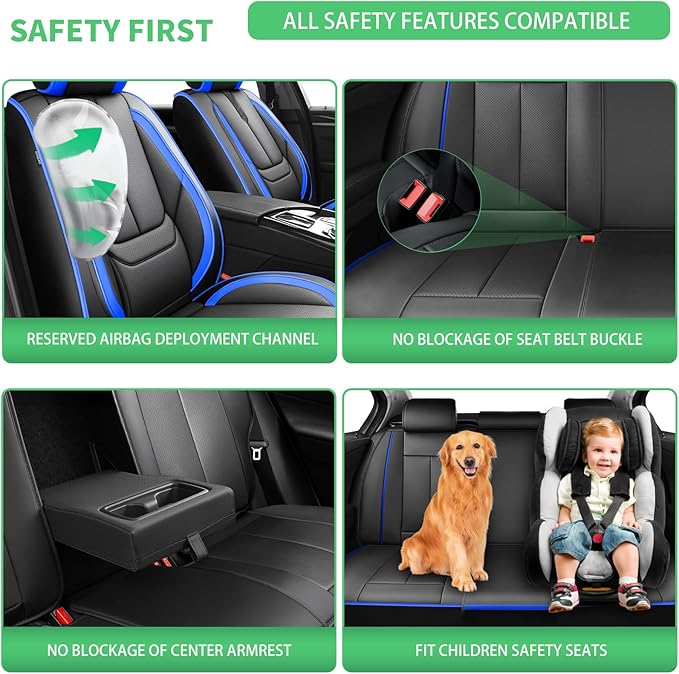 Fit Impreza Car Seat Covers for Subaru Impreza 2004-2024 2025 2026 -Upgraded Premium Waterproof & Breathable Leather,Airbag Compatible,All-Weather Seat Cushion Protector,Full Set,Black-Blue