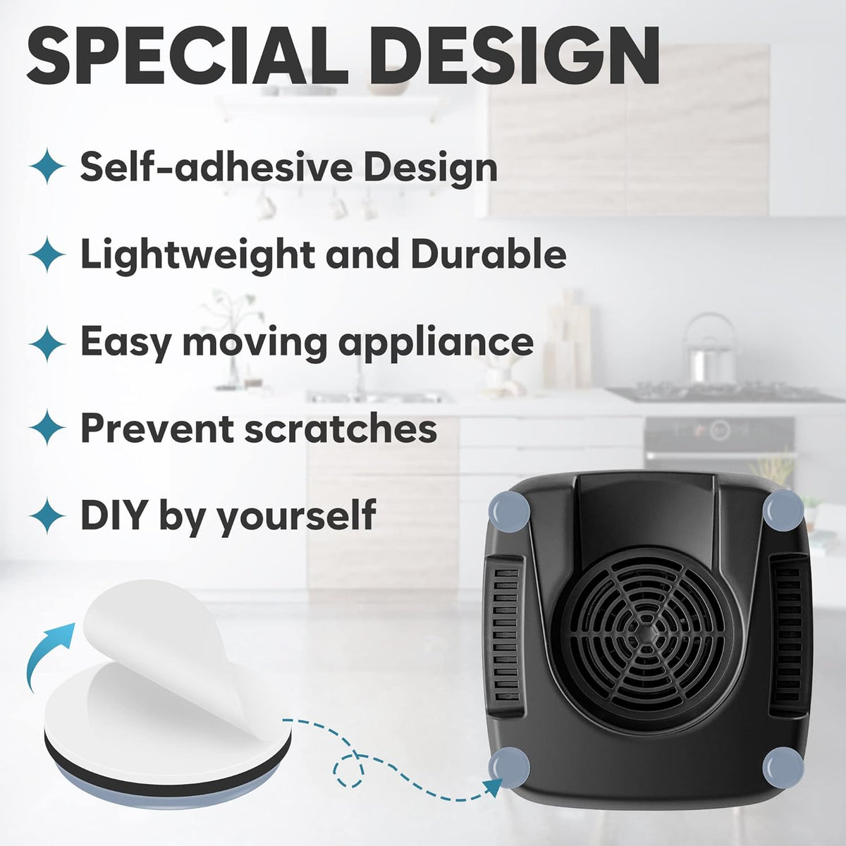 Appliance Slider for Kitchen Appliances, 36 PCS Self-Adhesive DIY Small Kitchen Appliance Slider for Most Countertop Coffee Maker, Air Fryer, Pressure Cooker, Deep Fryer, 3 Size, 19mm+22mm+25mm