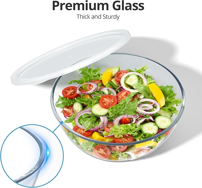 4.7 Qt Extra Large Glass Mixing Bowls Clear Glass Salad Cooking Bowls for Kitchen Salad Bread Storage