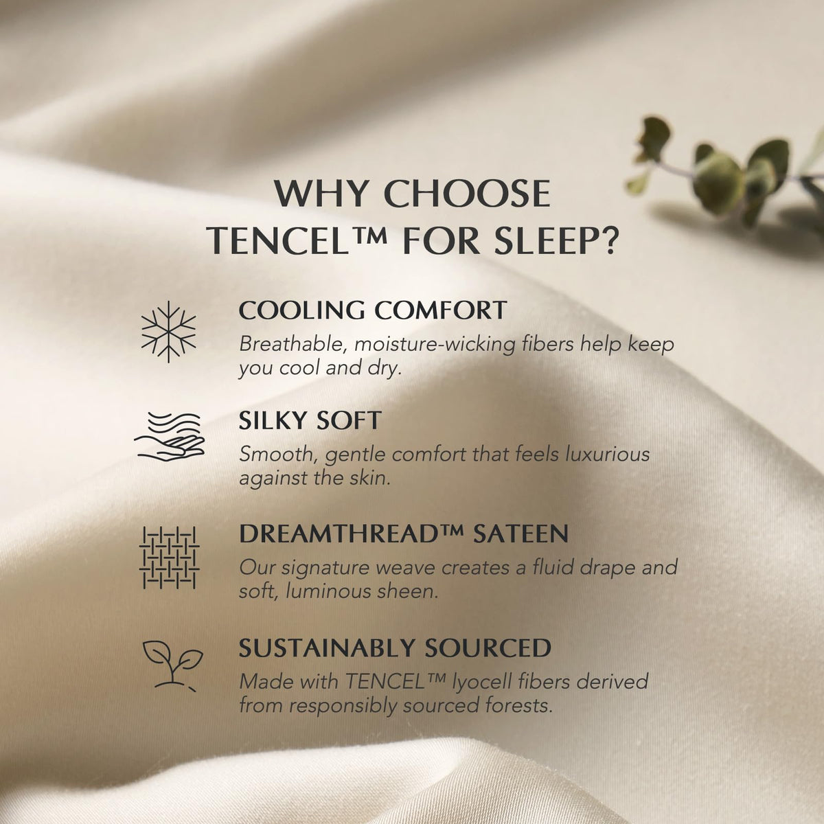 EverGrace Tencel™ Sheet Set, Breathable & Cooling, Queen, Bone