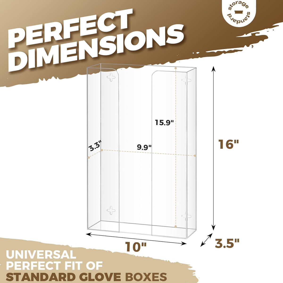 Storage Standard Triple Glove Box Holder Dispenser - Kitchen, Medical, & Latex Glove Holder Wall Mount or Countertop, Universal Fit - Thick Acrylic, Easy to Use, Slide, & Load Open Top Design - Clear
