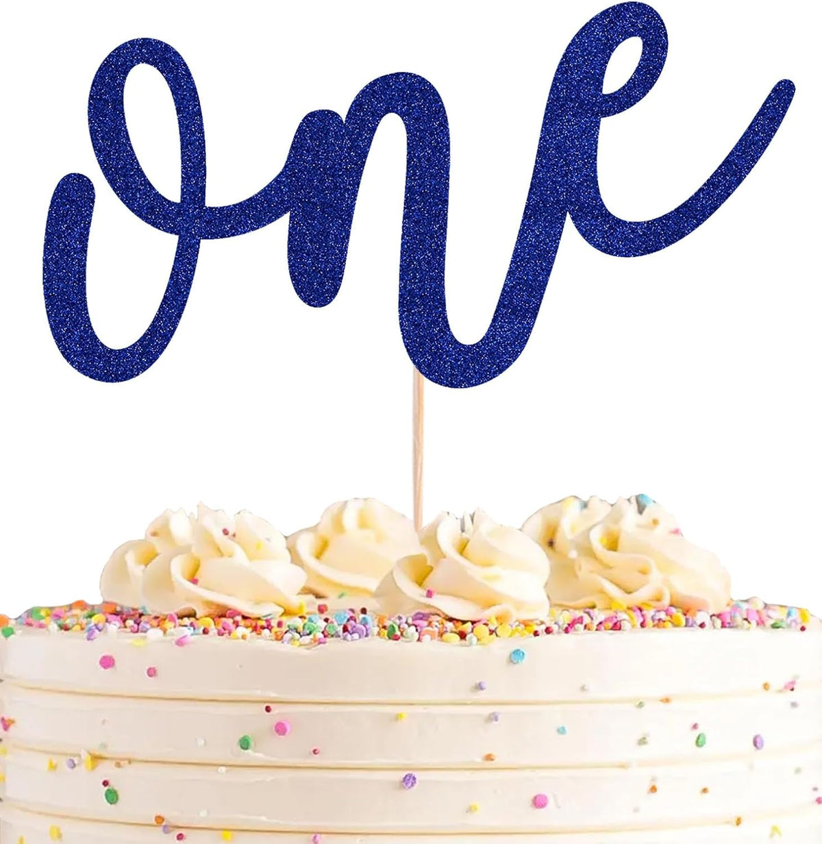 First Birthday Cake Topper - Blue Glitter One Cake Decorating Supplies for Girls and Boys, Perfect for Baby Shower/Gender Revealing Party/Baby Party Photo Booth Props