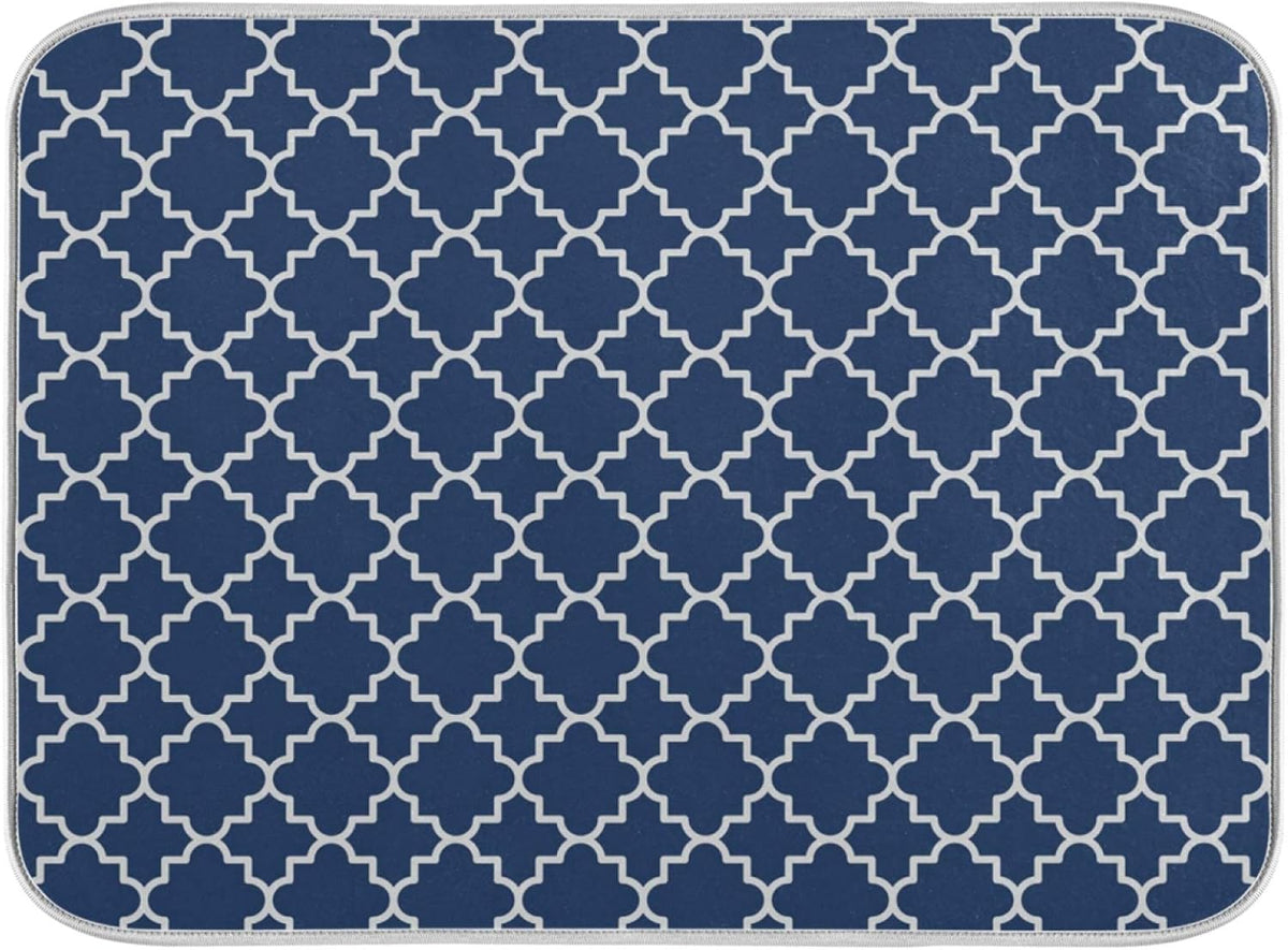 Super Absorbent Dish Drying Mat Microfiber Fast-Drying Dish Mat 16" x 18" Kitchen Dish Drying Pad Watercolor Cute Navy Blue Moroccan