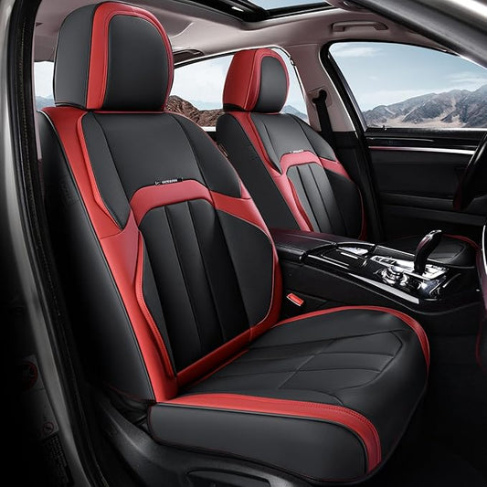 Coverado Car Seat Covers Front Set, Luxury Nappa Leather Seat Covers Universal Fit Waterproof Non-Slip Breathable Automotive Seat Protectors for Cars, SUVs, Trucks