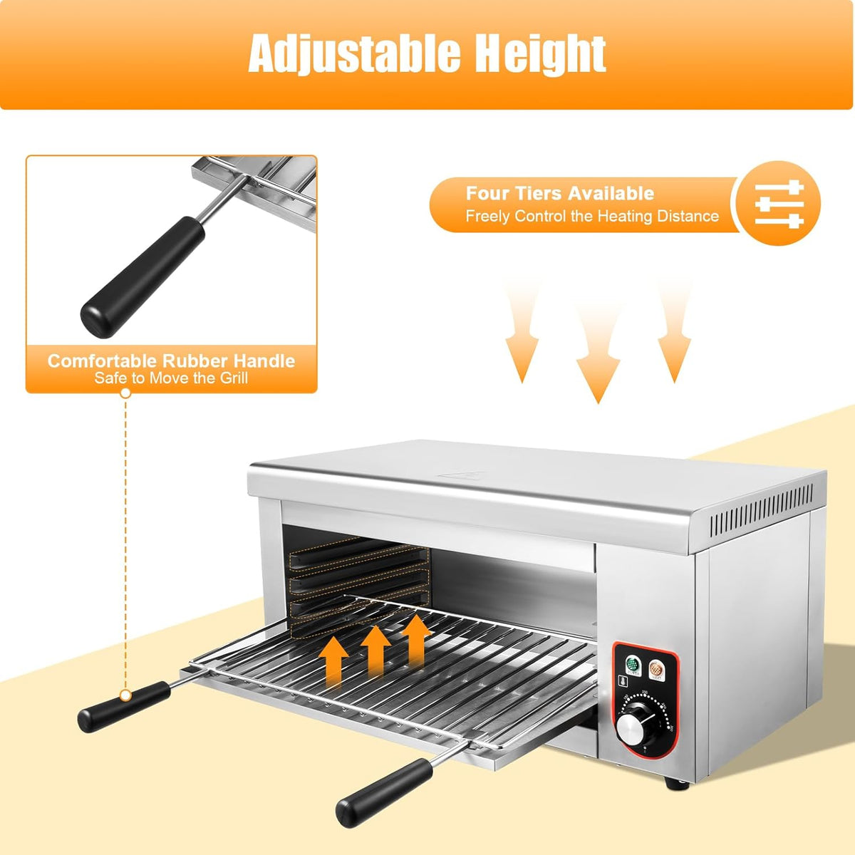 1500W Electric Cheese Melter Commercial Cheese Melter Cheesemelter Grill 122-572°F Stainless Steel Countertop Salamander Broiler Toaster Oven Silver
