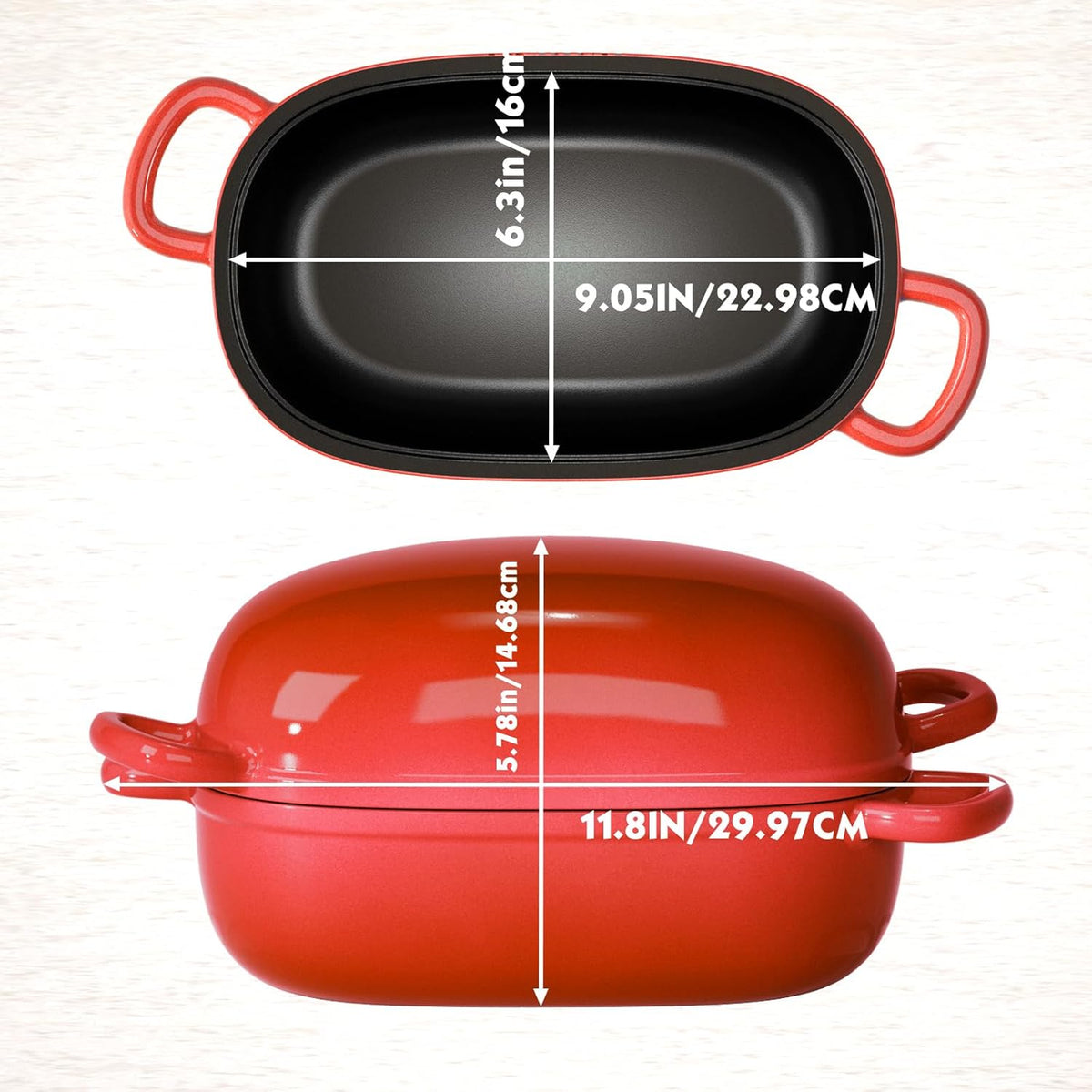 Dutch Oven for Bread Baking - 2.5QT Bread Pans for Homemade Bread Cast Iron Bread Pan Dutch Oven Loaf Pan with Lid and Loop Handles for Homemade Breadmaking, Red