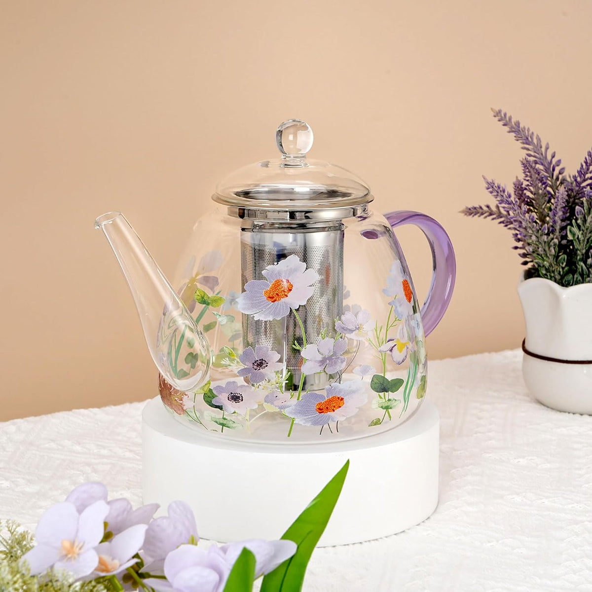 Heat-Resistant Glass Teapot with Infuser (Chamomile)
