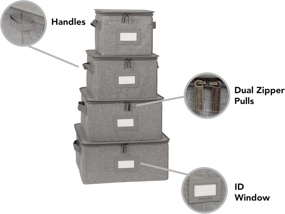 Covermates Keepsakes Dish Storage Box - Stackable, Reinforced Handles, China Storage, Grey Heather