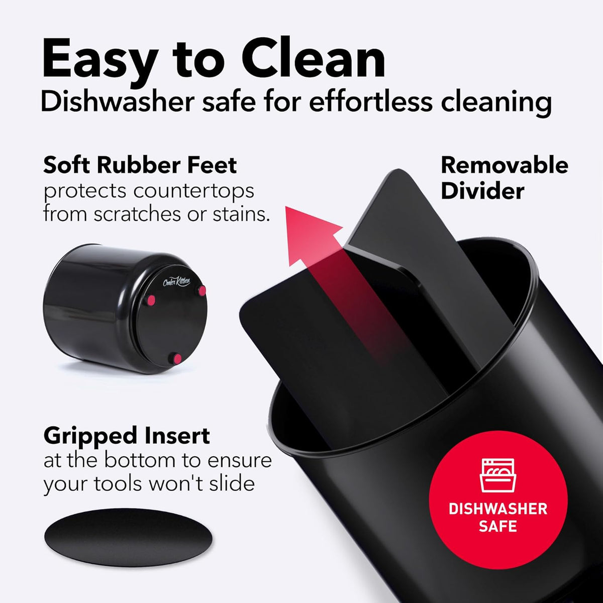 Extra Large Sturdy Rotating Black Utensil Holder Caddy with No-Tip Weighted Base, and Gripped Insert - Rust Proof and Dishwasher Safe Kitchen Utensils Holder
