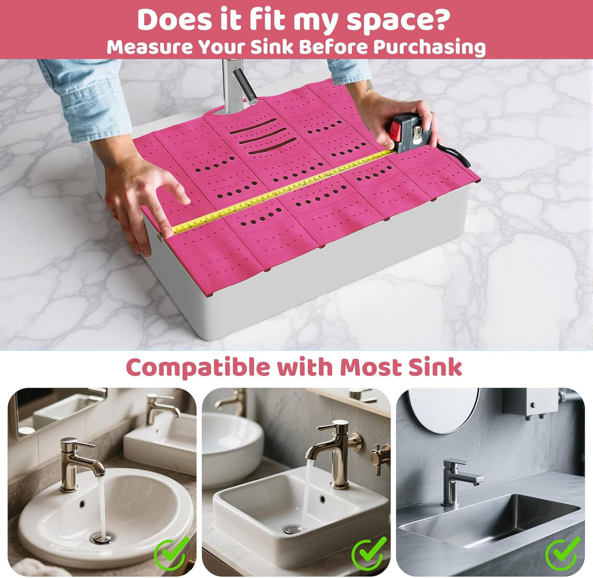 Bathroom Sink Cover for Counter Space, Sink Mat Foldable Sink Cover, Silicone Makeup Organizer Mat Space Saver, Small Bathroom & Rv Camper Travel Must Haves Accessories, Pink
