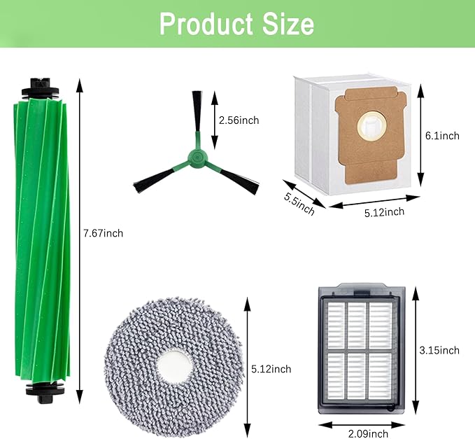Replacement Parts Accessories Kit for iRobot Roomba Plus 505 Combo 405 Combo Robot Vacuum Cleaner, 2 Roller Brush, 6 Mop Pads, 6 Filters, 8 Side Brush, 8 Vacuum Bags