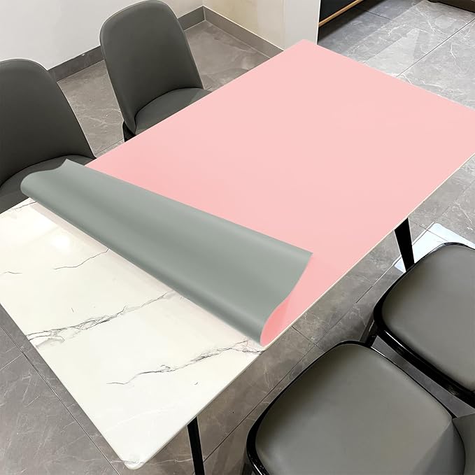 Leather Table Cover,1.8mm Thick,30x60 Inch Desk Cover,Large Desk Mat,Table Protector,Table Cover Protector,Glass Table Protector,Table Top Cover,(Pink+Silvery,30x60)
