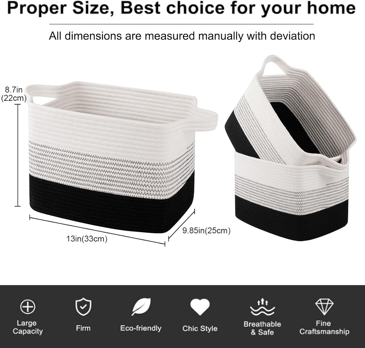 OIAHOMY Storage Basket, Woven Baskets for Storage, Cotton Rope Basket for toys,Towel Baskets for Bathroom - Pack of 3, Gradient Dark
