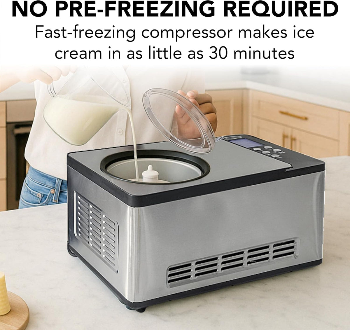 Whynter Ice Cream Maker Machine Automatic 2.1 Qt. with Built-In Compressor, LCD Digital Display & Timer, No Pre-Freezing, ICM-200LS, Stainless Steel