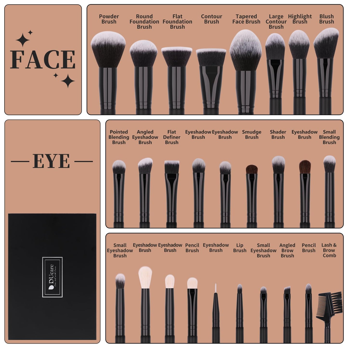 DUcare Professional Makeup Brushes Set 27Pcs Makeup Brush Set Premium Synthetic Kabuki Foundation Blending Face Powder Blush Concealers Eye Shadows Brushes