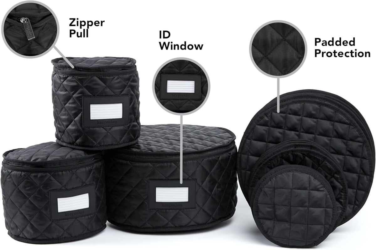 Covermates Keepsakes - Dish Storage Set - Padded Protection - ID Window - Stain Resistant - Machine Washable - China Storage, Black