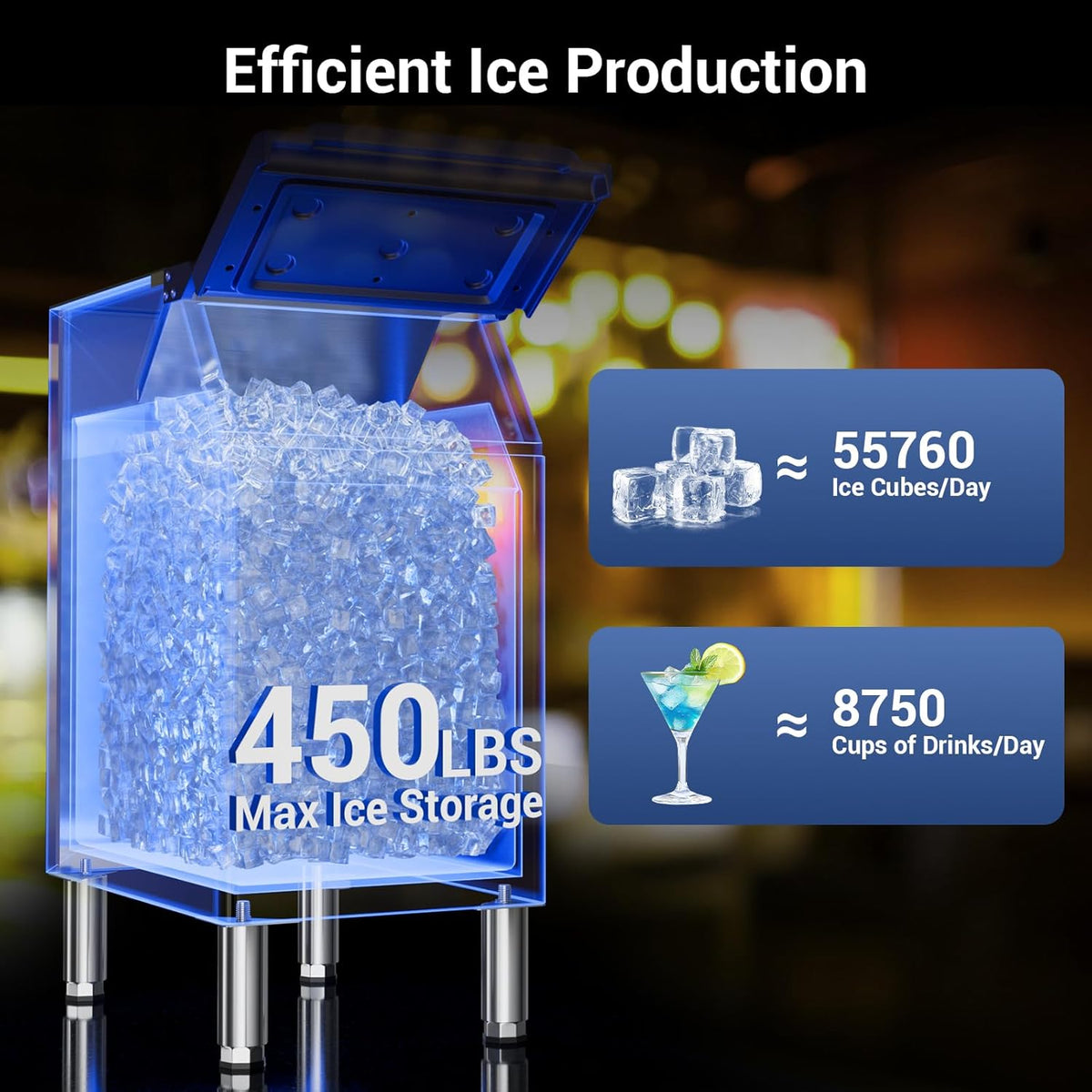 Commercial Ice Maker Machine 680lbs/24H, Ice Ready in 5-15 min, 450lbs Large Storage Bin, Ice Machine Stainless Steel with Water Line Hookup Self-Cleaning Function,30 Adjustable Ice Thicknesses