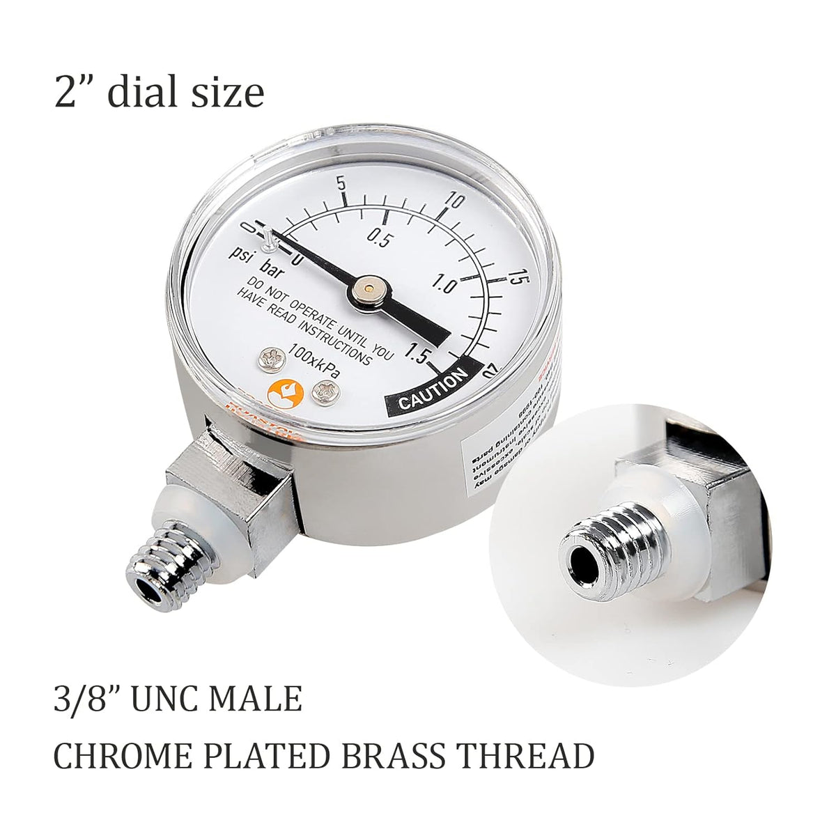 Roastove Stainless Steel Pressure Cooker Gauge, Pressure Canner Gauge, Steam Pressure Gauge, 2" Dial, Lower Mount, Including Gasket, Washer and Nut