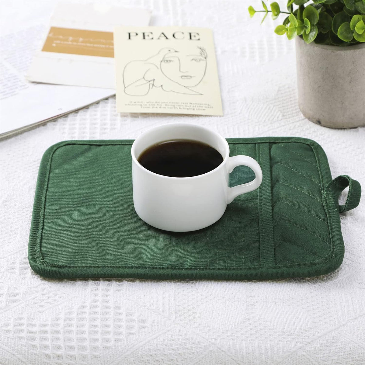 Anyi Pot Holders and Oven Mitts 7" X 9" Heat Resistant Cotton Pocket Pot Holder Set Feature of Non Slip Kitchen Hot Pad Oven Mitts, 3-Pack (Mood Indigo)