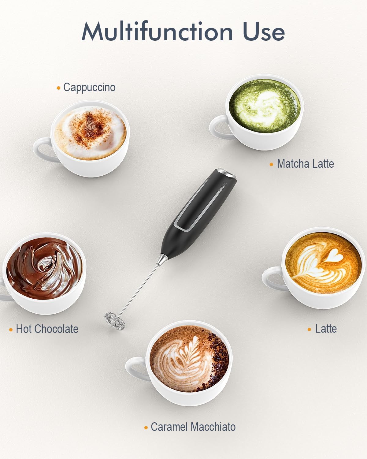 Milk Frother Handheld with Stand, Battery-Operated Electric Foam Maker Frother Wand, Whisk Drink Mixer & Foamer for Coffee, Latte, Matcha, Hot Chocolate