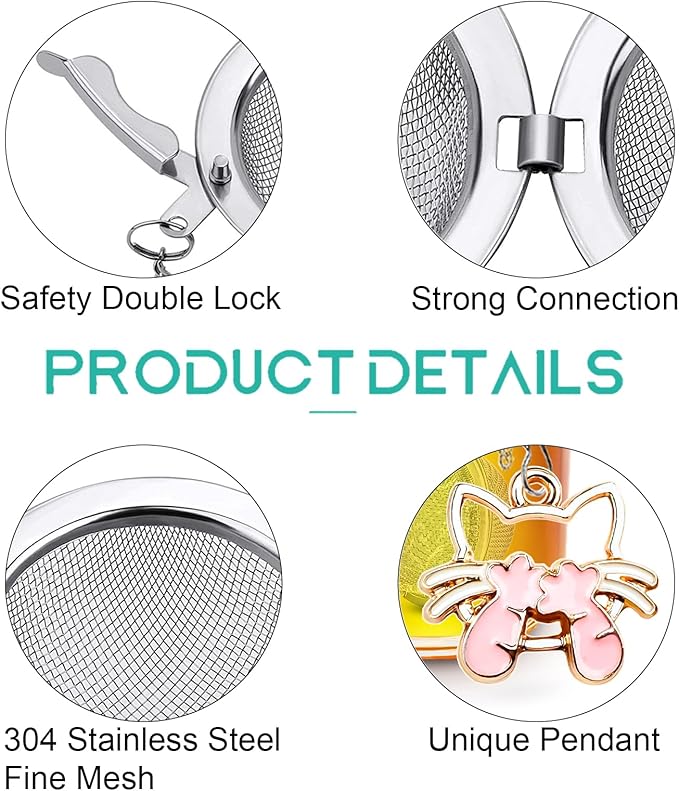 2pcs Tea Infuser,Loose Leaf Tea Steeper Tea Strainer with Cute Cat Charm Stainless Steel Tea Ball Tea Diffuser Tea Infusers for Loose Tea