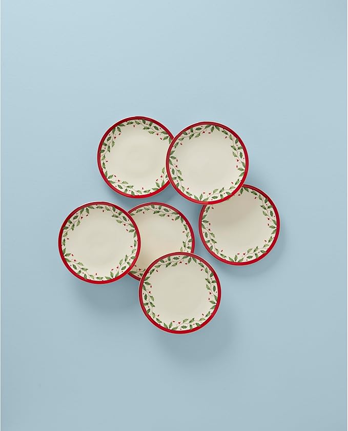 Lenox 893491 Holiday 6-Piece Accent Plate Set, Christmas Dinnerware, Hosting