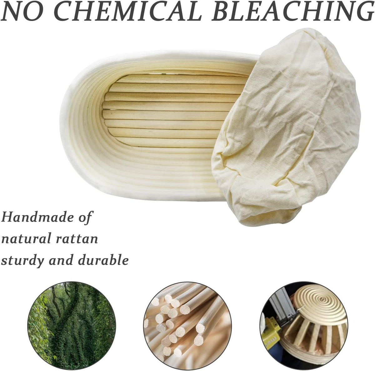 Banneton Bread Proofing Basket: 2 PCS Sourdough Proofing Basket with Liner - Oval Banneton Basket for Baking