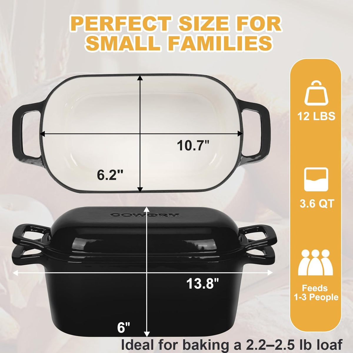 Oval Enameled Dutch Oven for Bread Baking - 3.6QT Cast Iron Sourdough Bread Pan with Lid