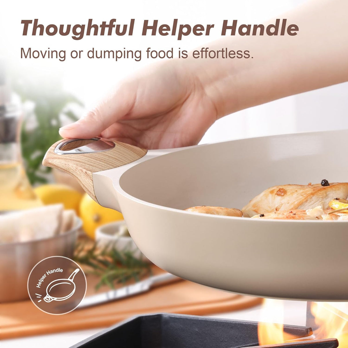 SENSARTE Ceramic Nonstick Frying Pan Skillet with Lid 12.5Inch Large Non Stick Non-toxic Healthy Kitchen Cooking Chef's Pan, Free of Intentionally Added PFOA/PFAS/PTFE, Induction Compatible