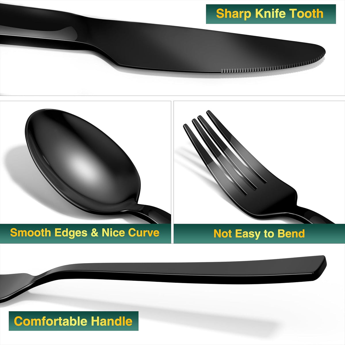 60 Pieces Black Silverware Set, Premium Stainless Steel Flatware Set for 12, Yoehka Mirror Polished Tableware Cutlery Set for Home and Restaurant, Include Knife/Spoon and Fork, Dishwasher Safe