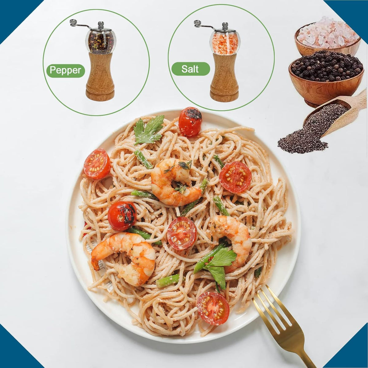 Pepper Mill Set，Manual Pepper Mills, Classical Hand Shake Wooden Pepper Grinder Set，Salt Mills，Wooden Pepper Mill，Ceramic Blades Metal Handle，Enjoy Fresh Ground Pepper (Burlywood 1pcs-6in)