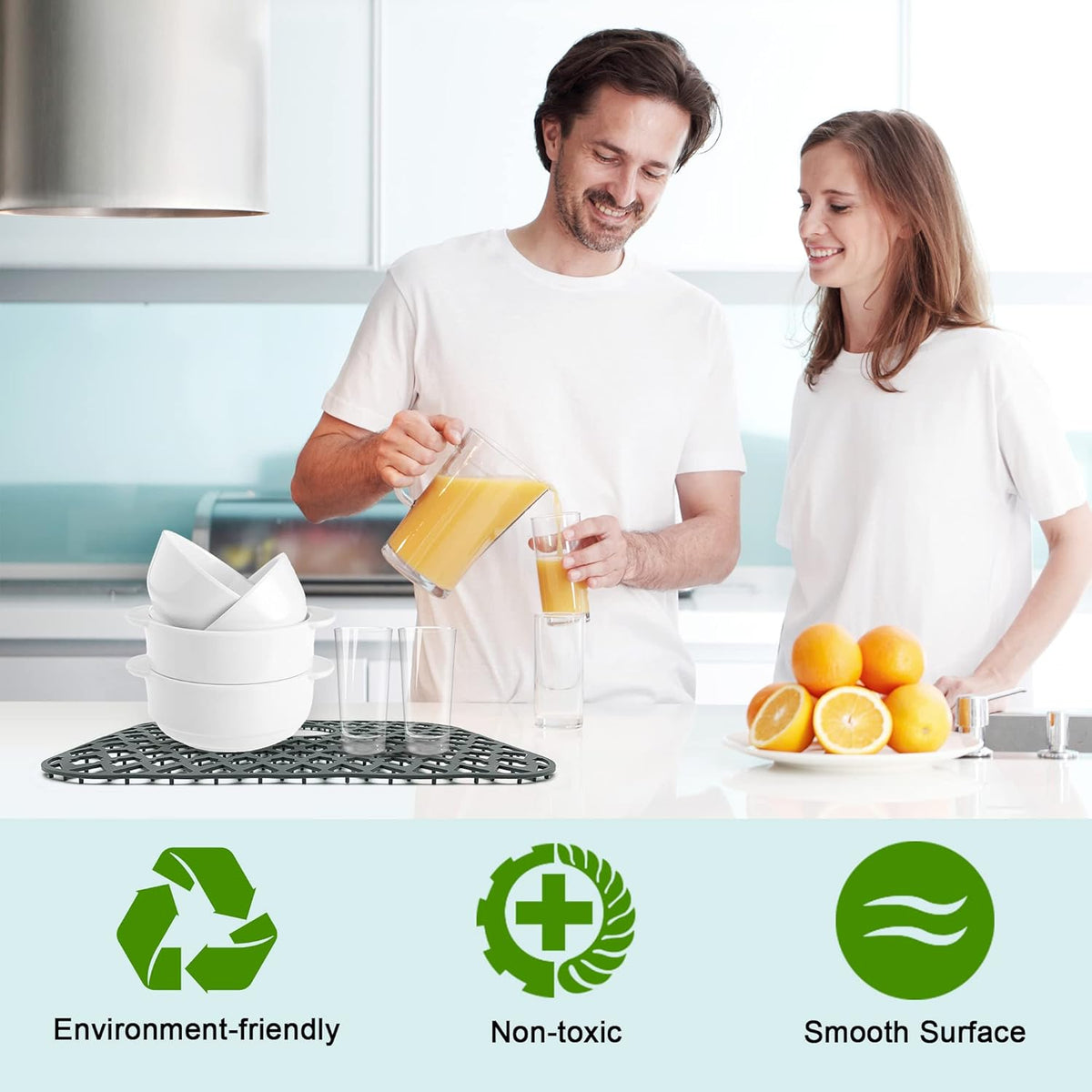 Sink Protectors for Bottom of Kitchen Sink 13x11 &16x12 &21x16 &22x13 &24x13 &26x14 &28x14 &30x16, Large Farmhouse Silicone Mats Grid (19”x14”, Rear Drain)