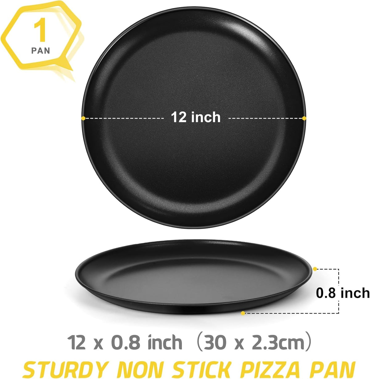 P&P CHEF Pizza Pan Bakeware for Home Kitchen, Stainless Steel Pizza Tray for Baking Pizza, Healthy & Reusable & Easy Clean, Oven & Freezer Safe, 12 Inch & Black