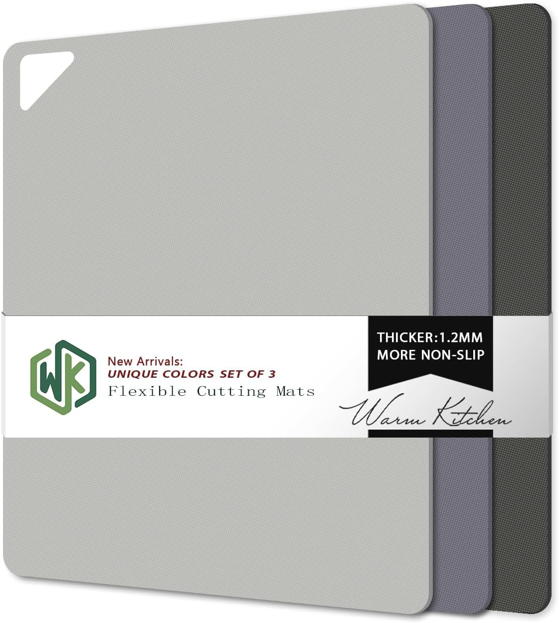 WK Flexible Plastic Cutting Boards for Kitchen, Cutting Board Mats Set of 3, Nonslip Cutting Board for Meat, Thin Cutting Sheets with Hole, Dishwasher Safe, BPA Free, 14.5x11.5"