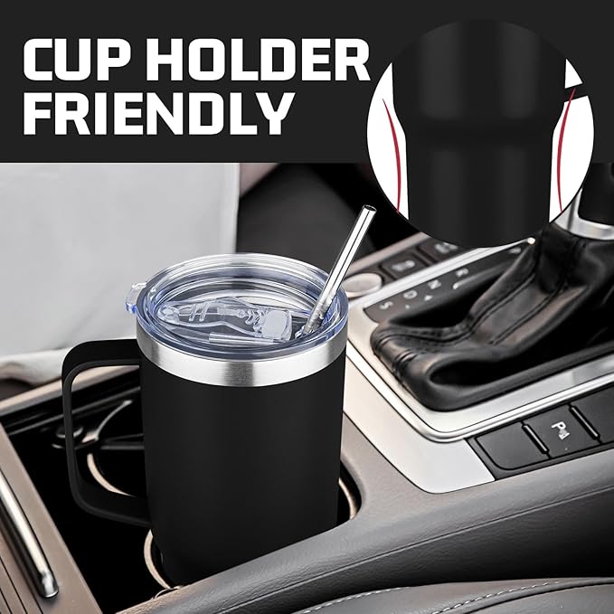 20 oz Tumbler with Handle Stainless Steel Insulated Coffee Mug Tumbler with Lid and Straw Double Wall Vacuum Insulated Coffee Mug Leak Proof Travel Mug Tumbler for Hot and Cold Drink (Black,1pack)