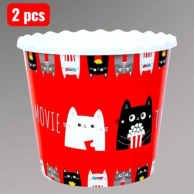 Modern Style Reusable Plastic Popcorn Box/Popcorn Containers/Popcorn Bowls Set for Movie Theater Night - (BPA Free - 8 Pack - 75 oz) (Popcorn Mix Y)