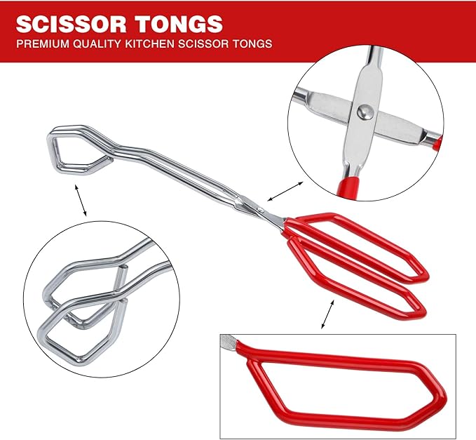 MSY BIGSUNNY Stainless Steel Scissor Tongs Heavy Duty Cooking Tongs with Soft Handles (2, red 11" + 11")