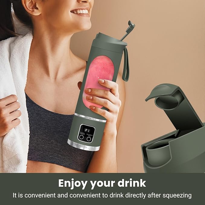 Portable Blender Personal Electric USB，500ML Portable juicer Shakes and Smoothies Blender，Small Blenders，Mixing，Compact、Convenient and Versatile (Green)