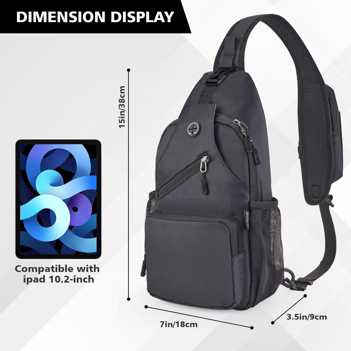 Javolto Sling Bag for men Crossbody Shoulder Backpack Chest Bag Travel Hiking Daypack-Black
