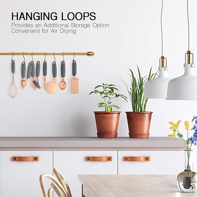 COOK WITH COLOR Kitchen Gadget Set Copper Plated Stainless Steel Utensils with Soft Touch Handles, Copper Grey, 7 Pieces