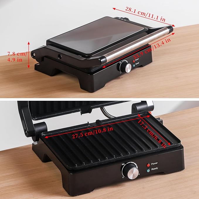 Panini Press Grill Sandwich Maker, Large Electric 3 in 1 Panini Sandwich Maker Grill, Open 180 Degrees for Grill Indoor, Perfect for Grilling Steaks, Burger, Sandwich,Non-stick Pan
